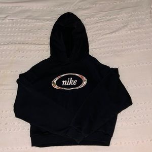 Black Cropped Nike hoodie with cute floral logo size XS